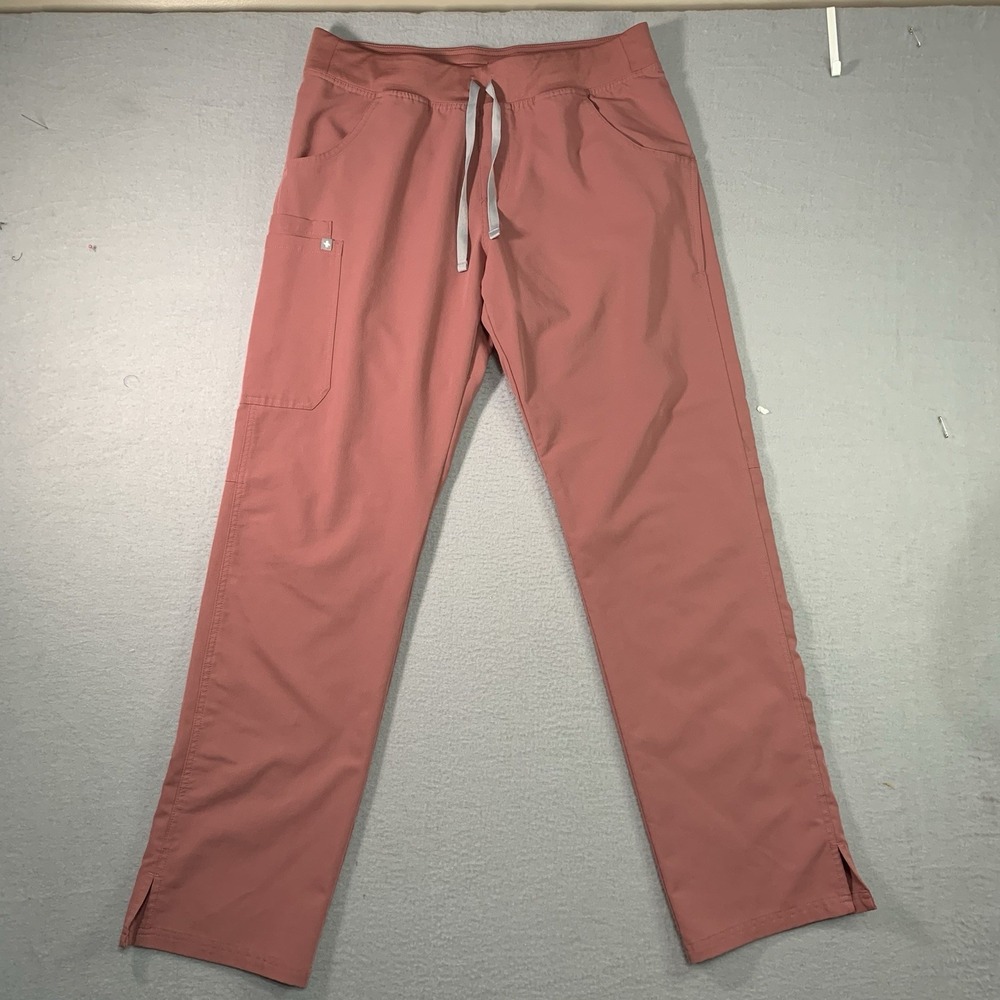 Figs Scrub Pants Womens Large Tall  Pink Cargo Drawstring Straight Leg Pockets